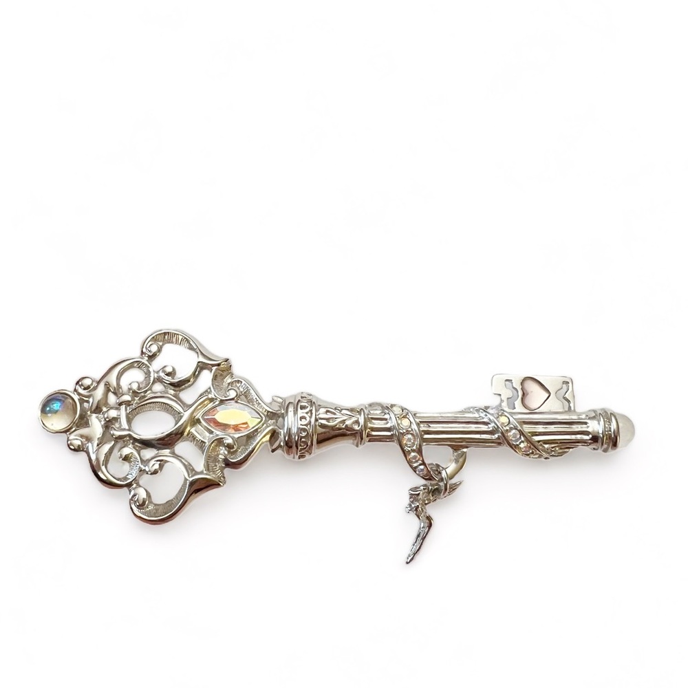 Kirks Folly Skeleton Key AB Crystal Fairy Charm Silvertone Brooch Pendant - Picture 1 of 8